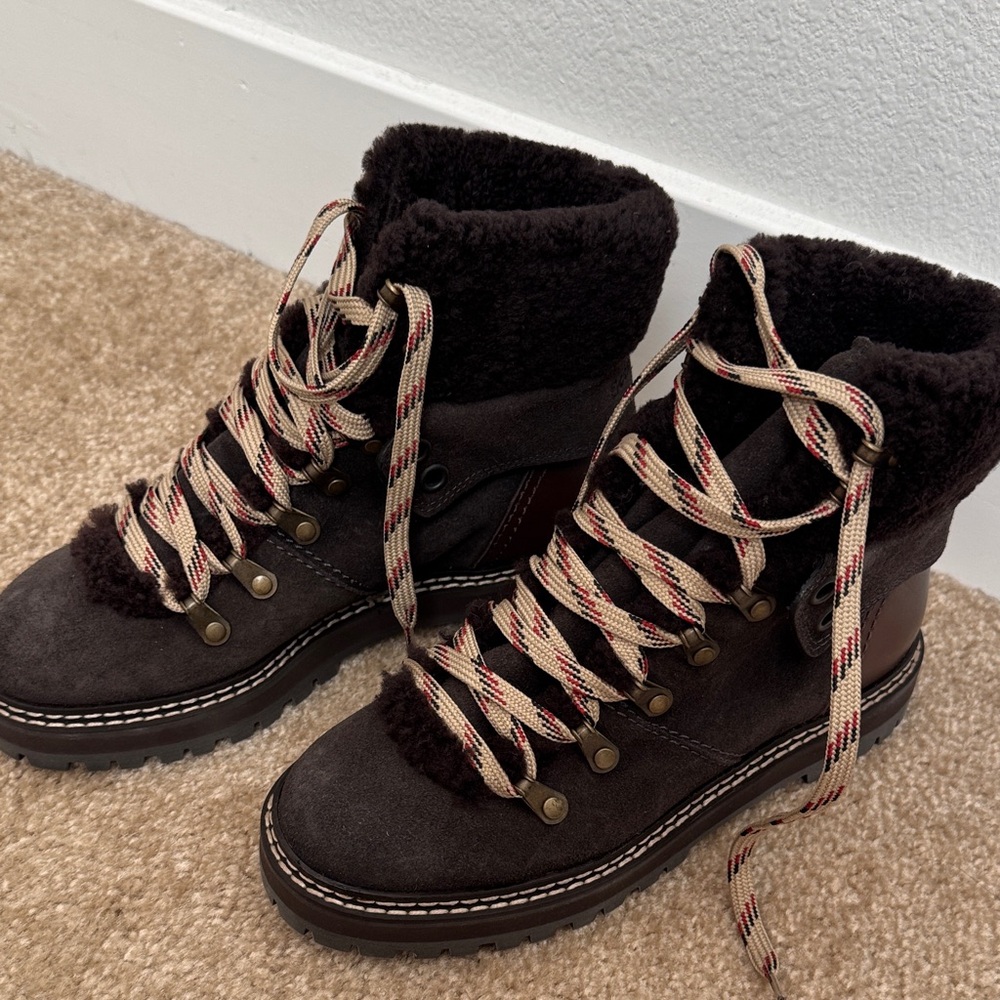 See By Chloe Dark Brown Lace-Up Winter Boots